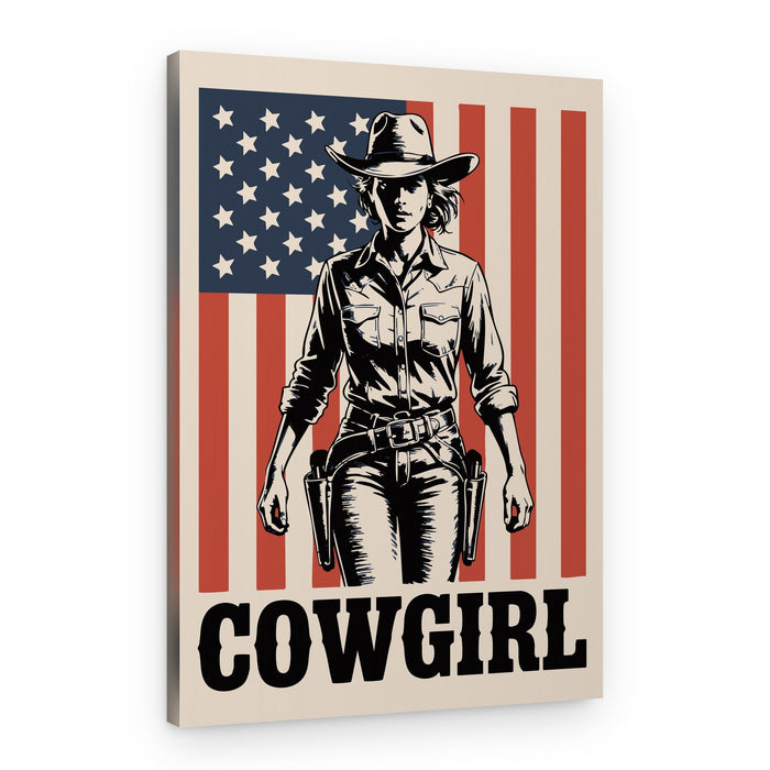 Cowgirl American Flag – Canvas Print