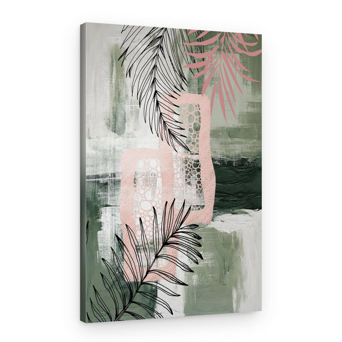 Green Pink Palms Abstract – Canvas Print