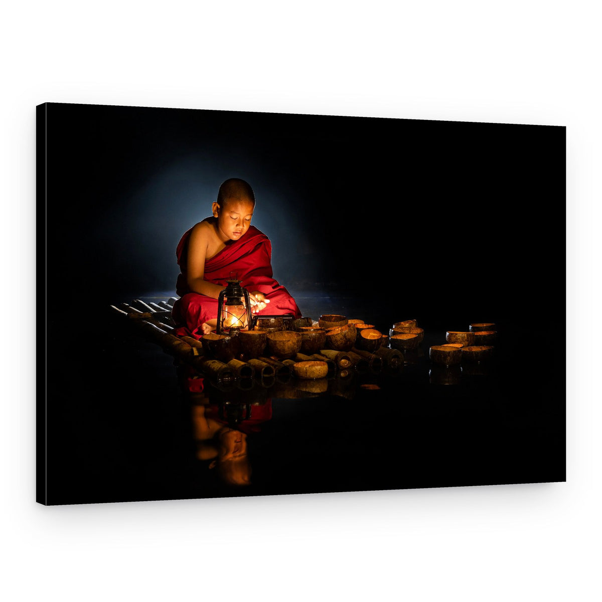 Young Monk's Lantern Light – Canvas Print