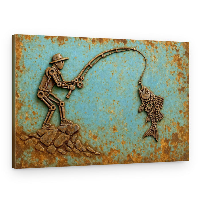 Rustic Robot Fishing – Canvas Print