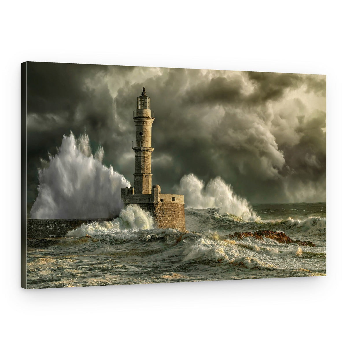 Dramatic Lighthouse Waves – Canvas Print