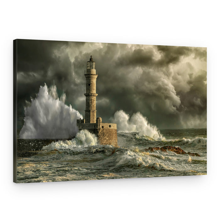 Dramatic Lighthouse Waves – Canvas Print
