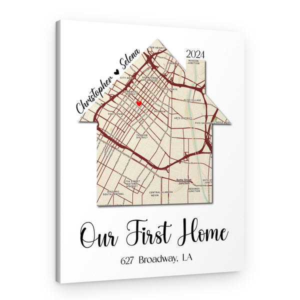 Our First Home Custom Map Canvas Print