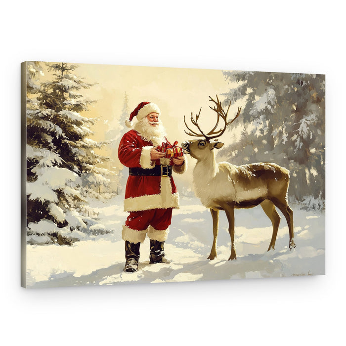 Jolly Santa and Reindeer – Canvas Print