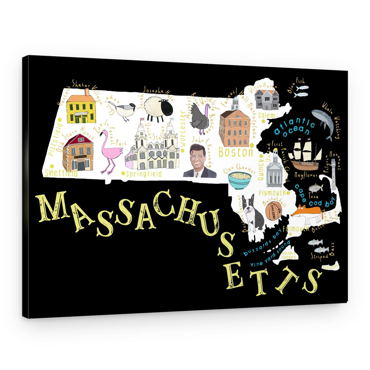 Whimsical Massachusetts Map – Canvas Print