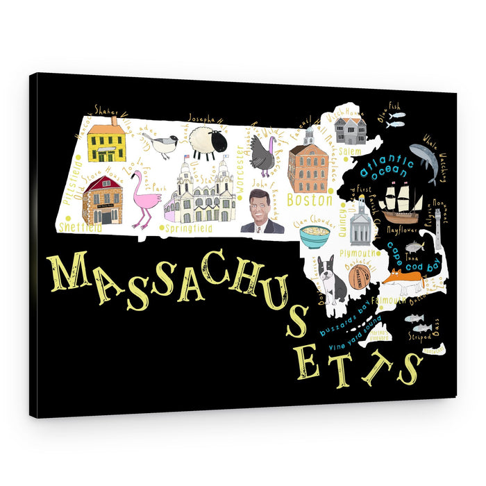 Whimsical Massachusetts Map – Canvas Print