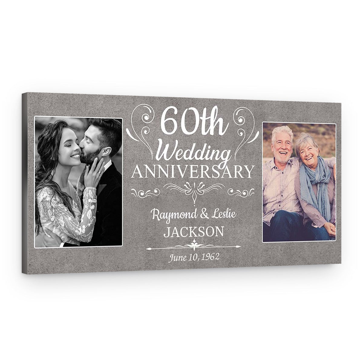 60th Wedding Anniversary Custom 2 Photos Canvas Print – Canvas Print