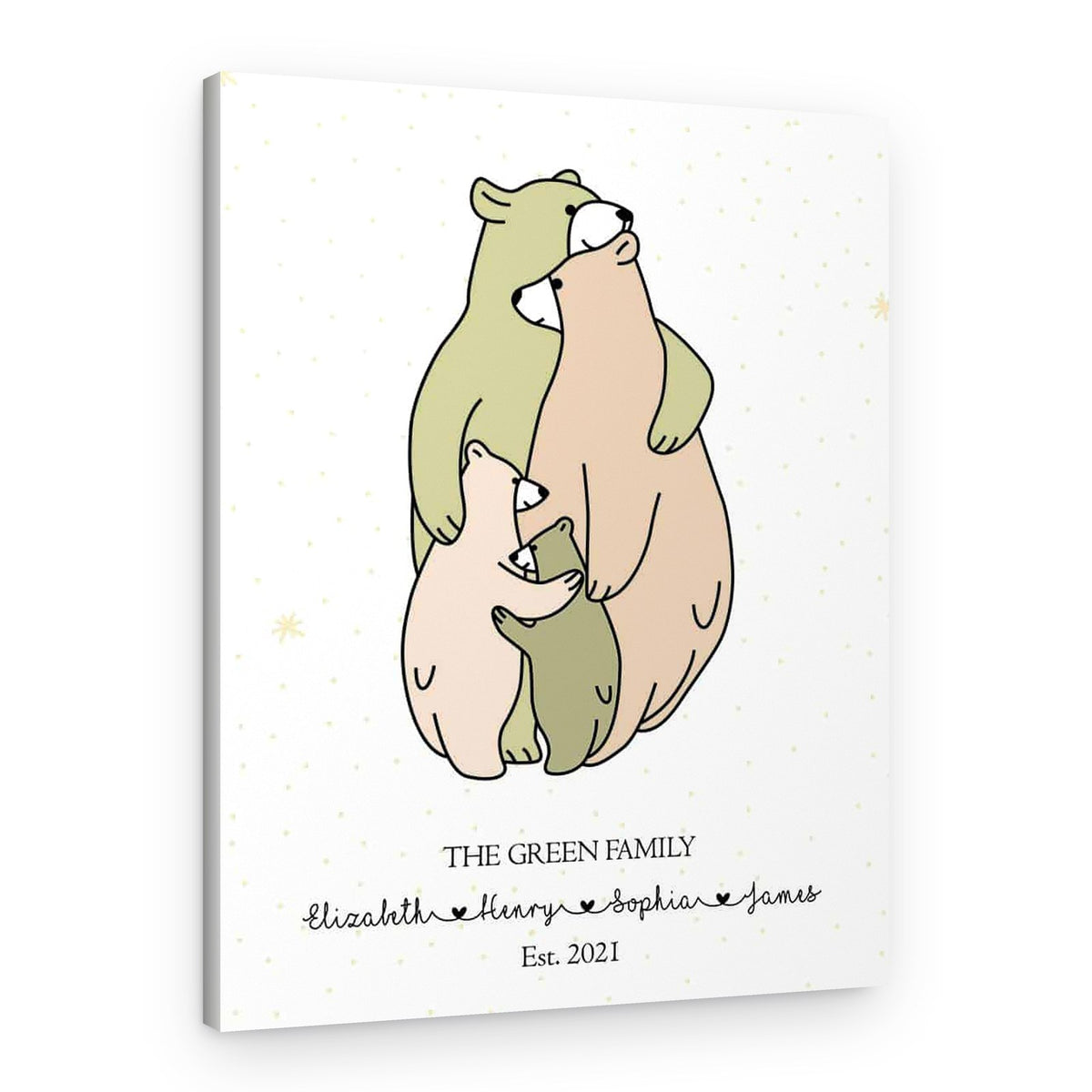 Bear Family Illustration Custom Canvas Print With Family Name – Canvas Print