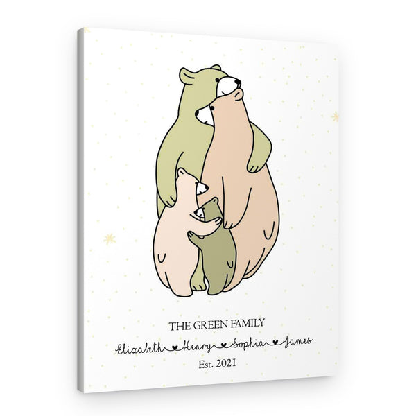Bear Family Illustration Custom Canvas Print With Family Name