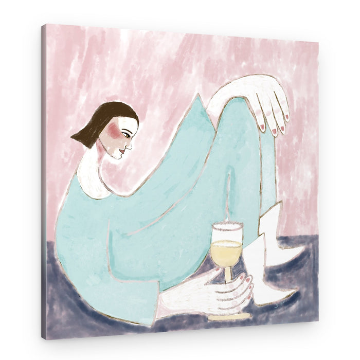 Pensive Woman With Wine – Canvas Print
