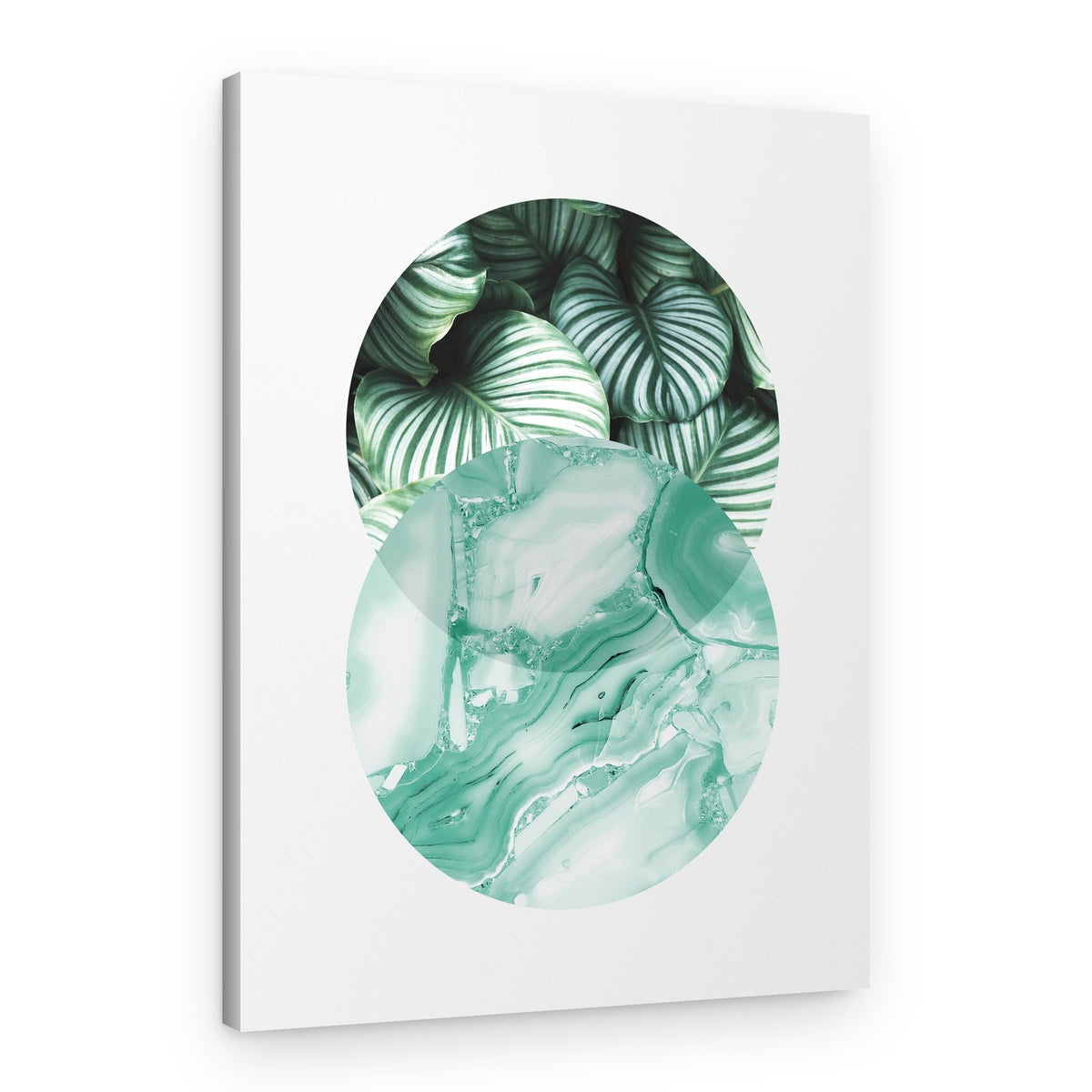 Green Leaves Marble Serenity – Canvas Print