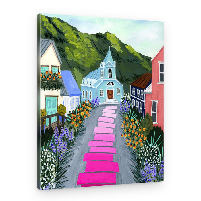 Blue Church Village – Canvas Print