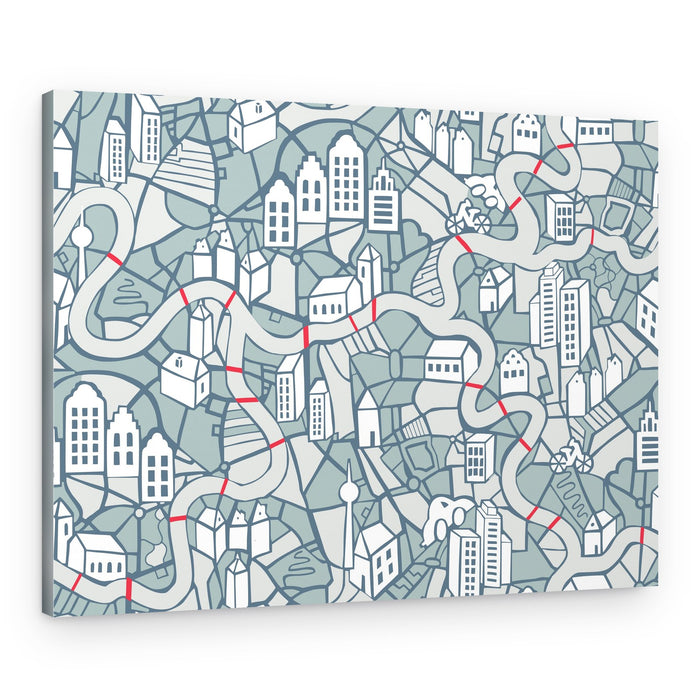 Urban River City Map – Canvas Print
