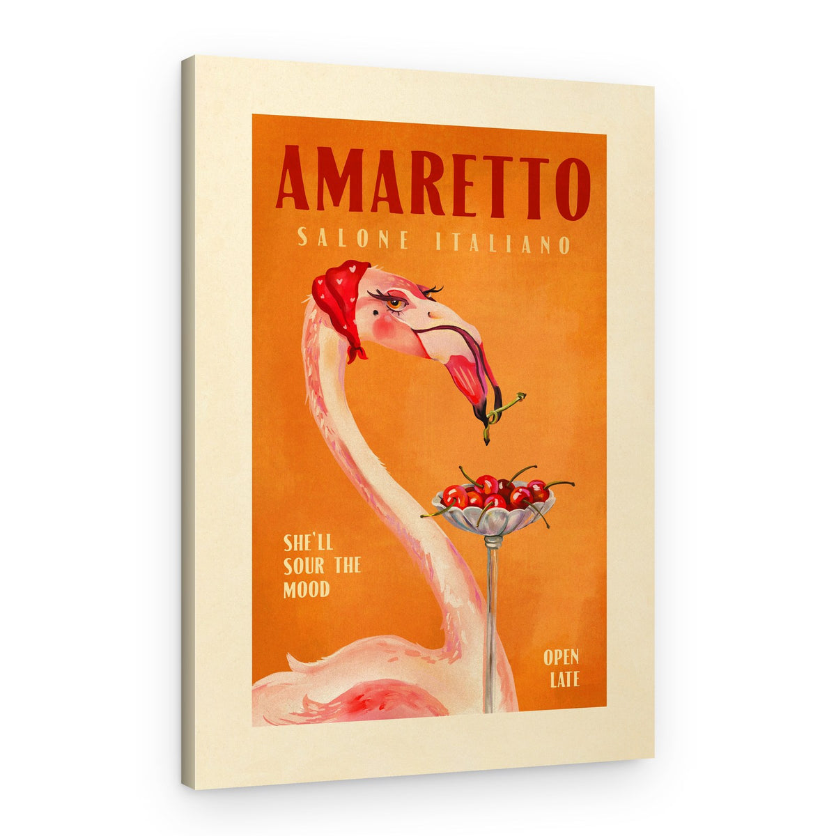 Amaretto Flamingo Art Deco Italian Cafe Travel Art – Canvas Print