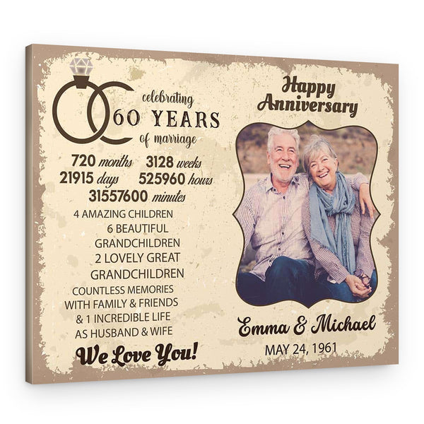 Celebrating 60 Years Of Marriage Photo Canvas Print – Diamond Anniversary Gift