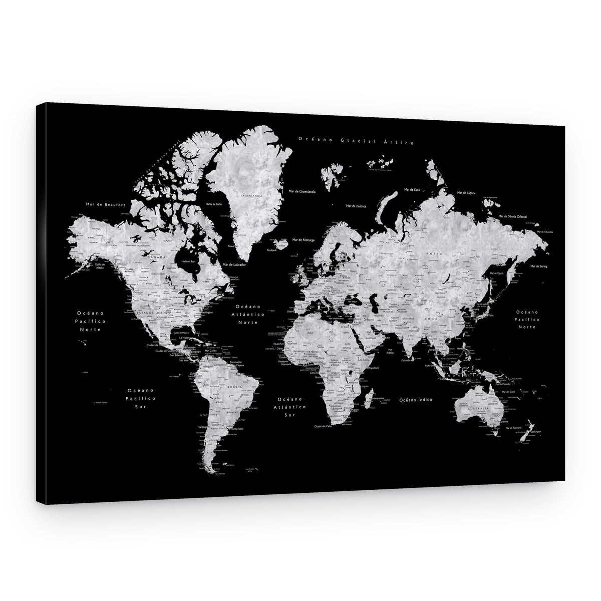 Black White World Map – Canvas Print