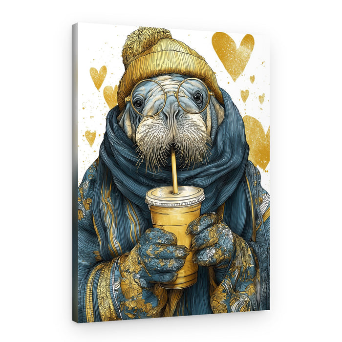 Cozy Walrus Coffee – Canvas Print