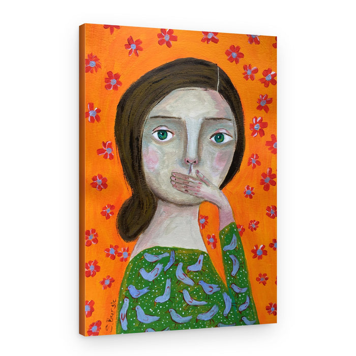 Quiet Woman Green Birds – Canvas Print