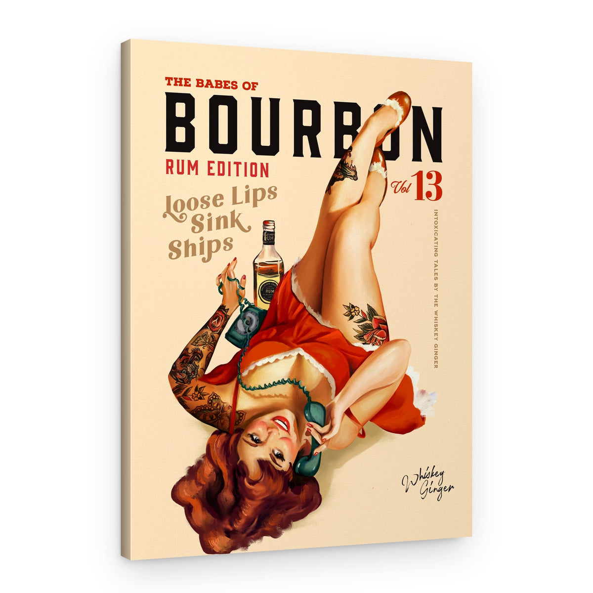 Babes of Bourbon Vol 13 Rum Drinking Pinup Girl Art – Canvas Print