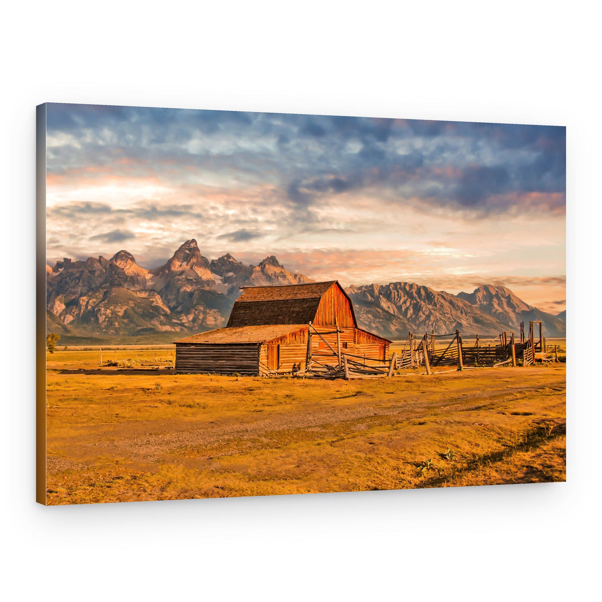 Rustic Barn Mountain Sunset – Canvas Print