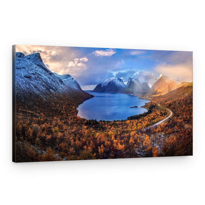 Autumn Mountain Lake Road – Canvas Print
