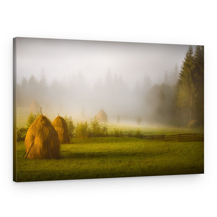 Misty Morning Haystacks – Canvas Print