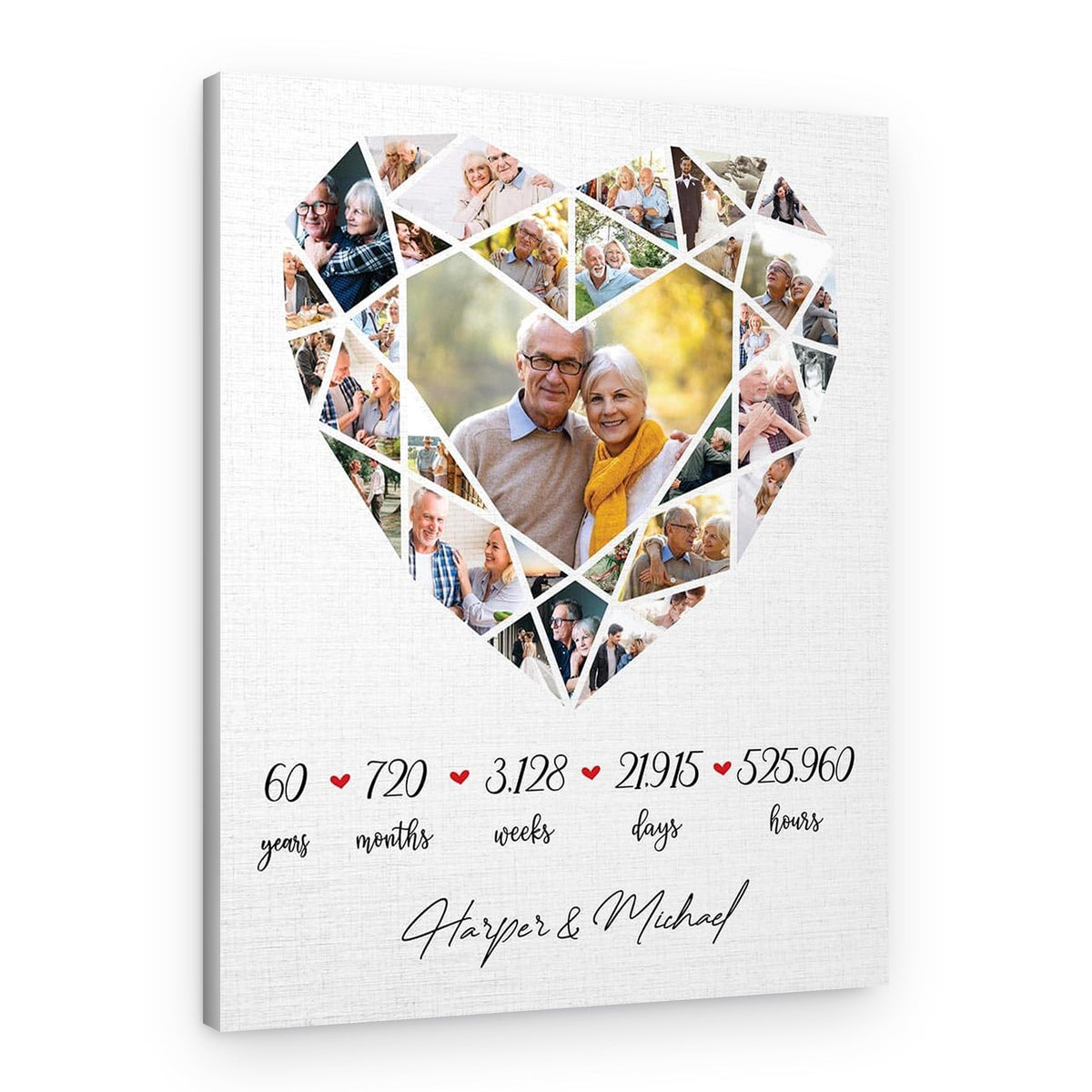 60th Anniversary Heart Photo Collage – Custom 25 Photos Canvas Print – Canvas Print – Design B