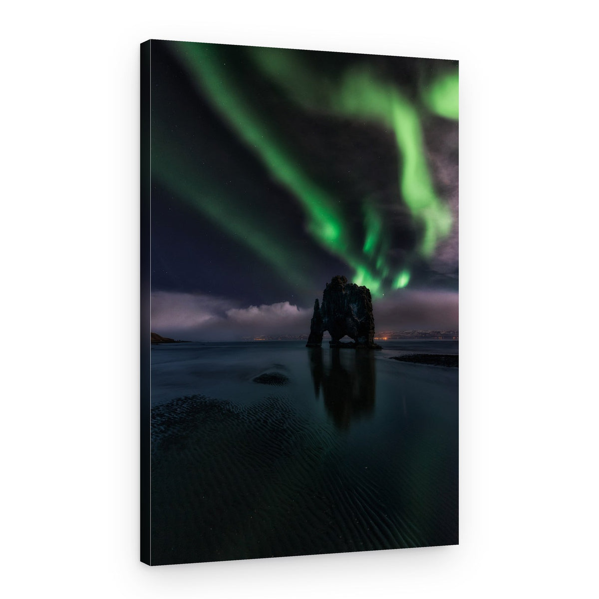 Northern Lights Rock Reflection – Canvas Print