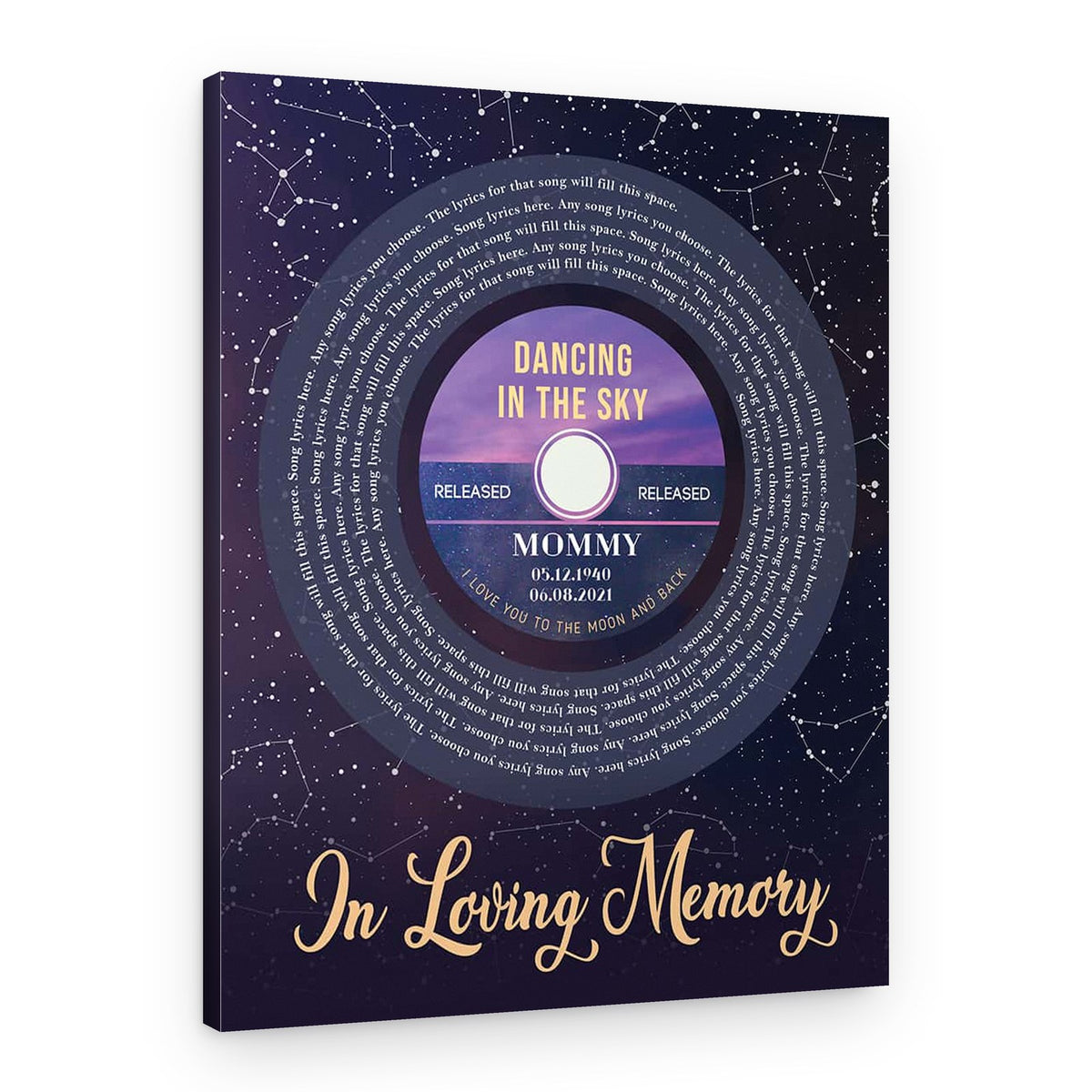 Personalized Memorial Music Canvas Print with Star Map – Canvas Print – Text Only