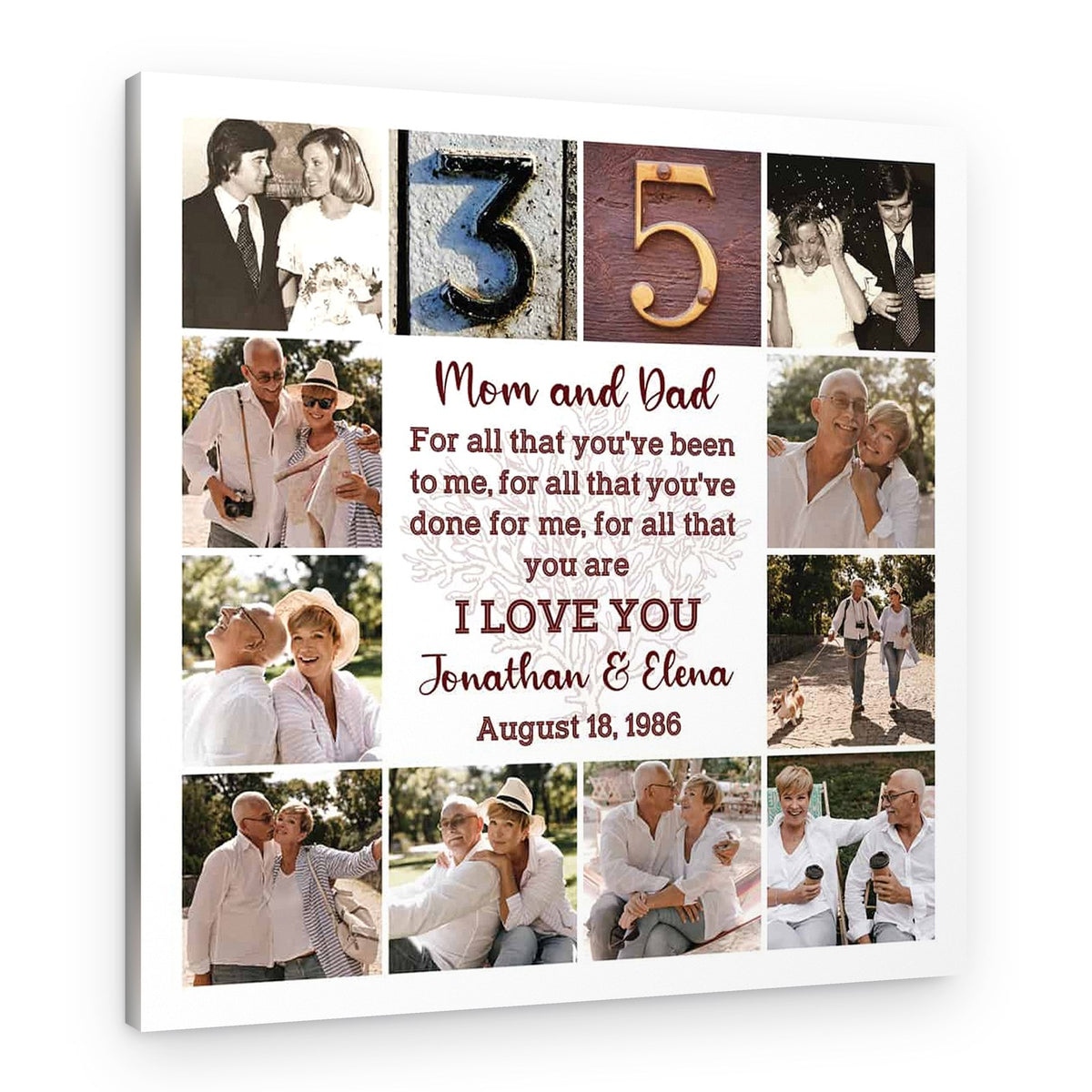 Happy 35th Anniversary Mom And Dad Custom Photo Canvas Print – Canvas Print – Design A / Only Child
