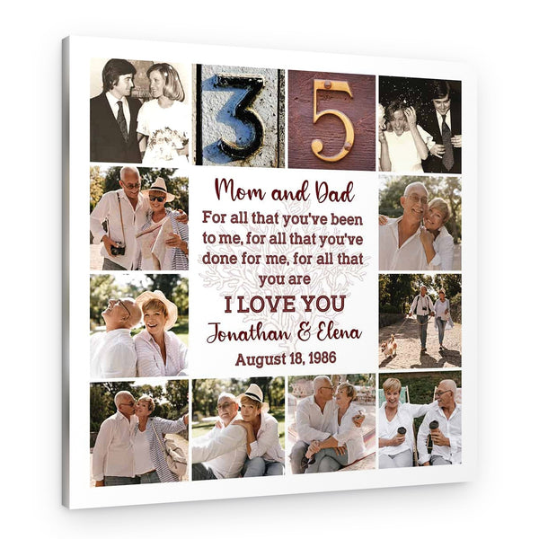 Happy 35th Anniversary Mom And Dad Custom Photo Canvas Print