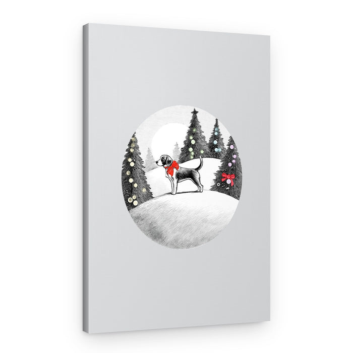 Christmas Dog In Snow – Canvas Print