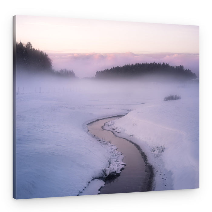 Misty Winter Stream – Canvas Print