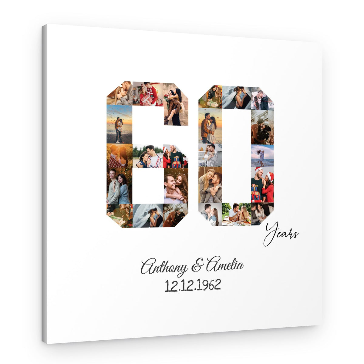 60 Year Anniversary Number Photo Collage – 24 Photos Canvas Print – Canvas Print – Design A