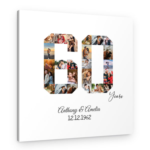 60 Year Anniversary Number Photo Collage – 24 Photos Canvas Print