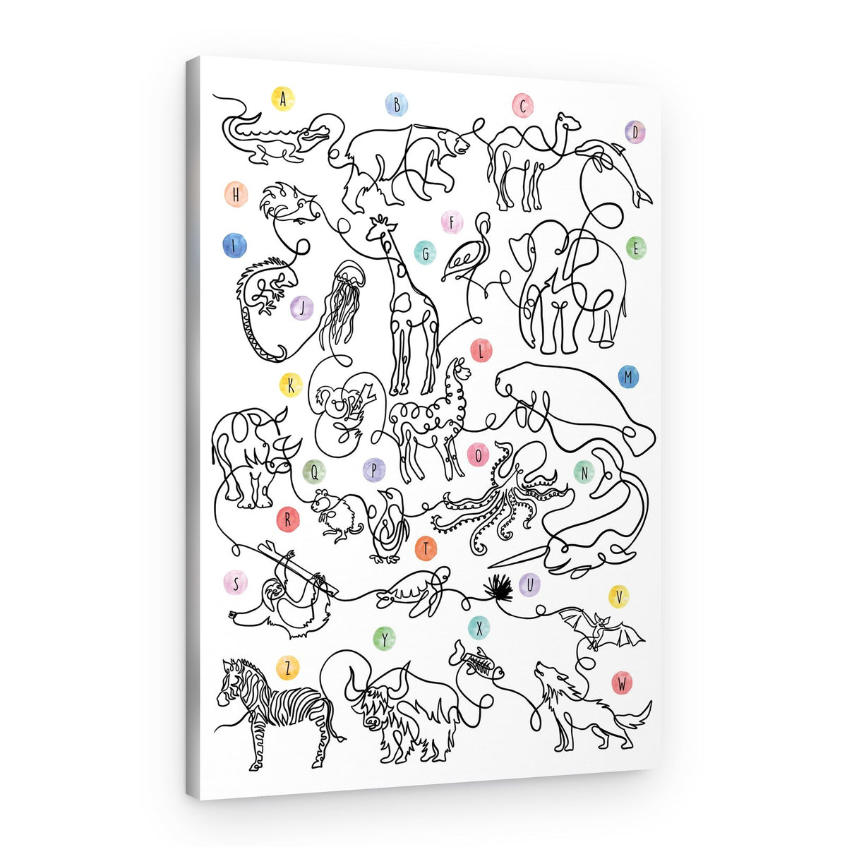 Animal Alphabet Line Art – Canvas Print