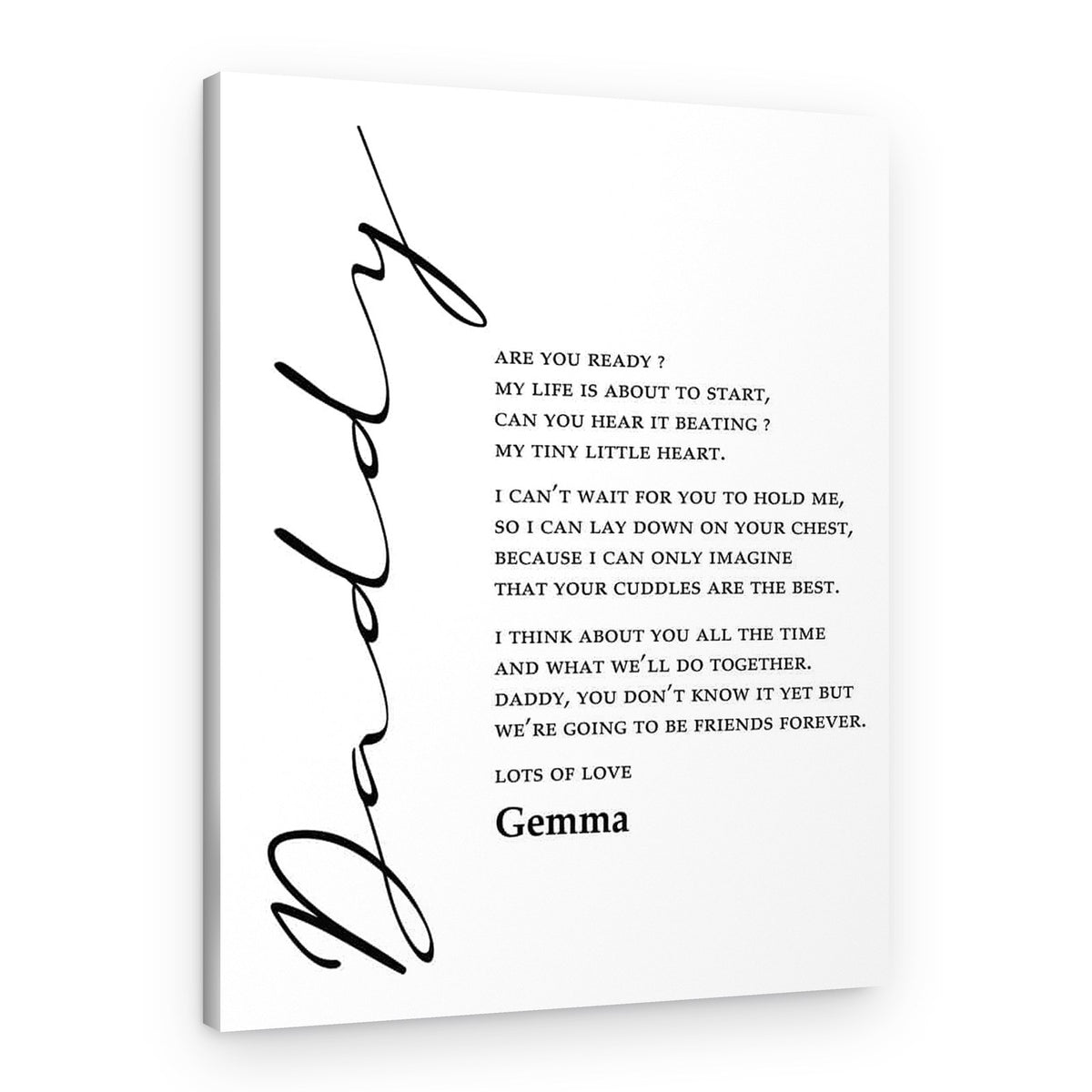 Daddy – Poem Photo Canvas Print – Canvas Print – Design A